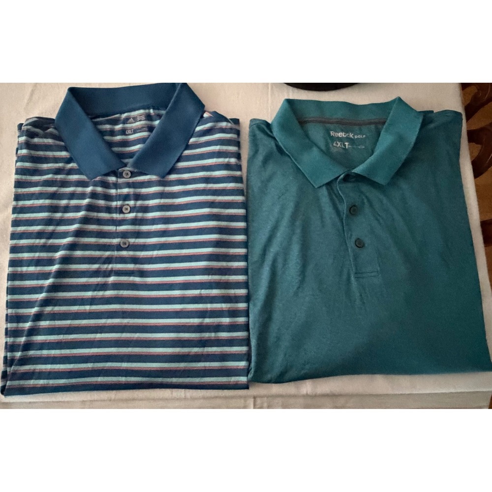 Lot of 2 Mens Adidas and Reebok Golf Polo Shirts 4XLT Striped Teal Big and Tall